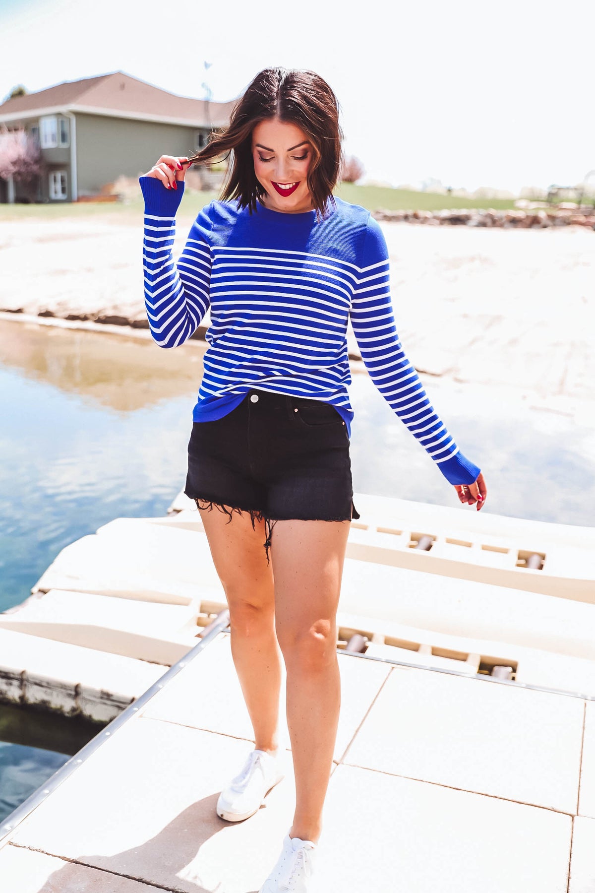 Melissa Striped Sweater-Royal Blue