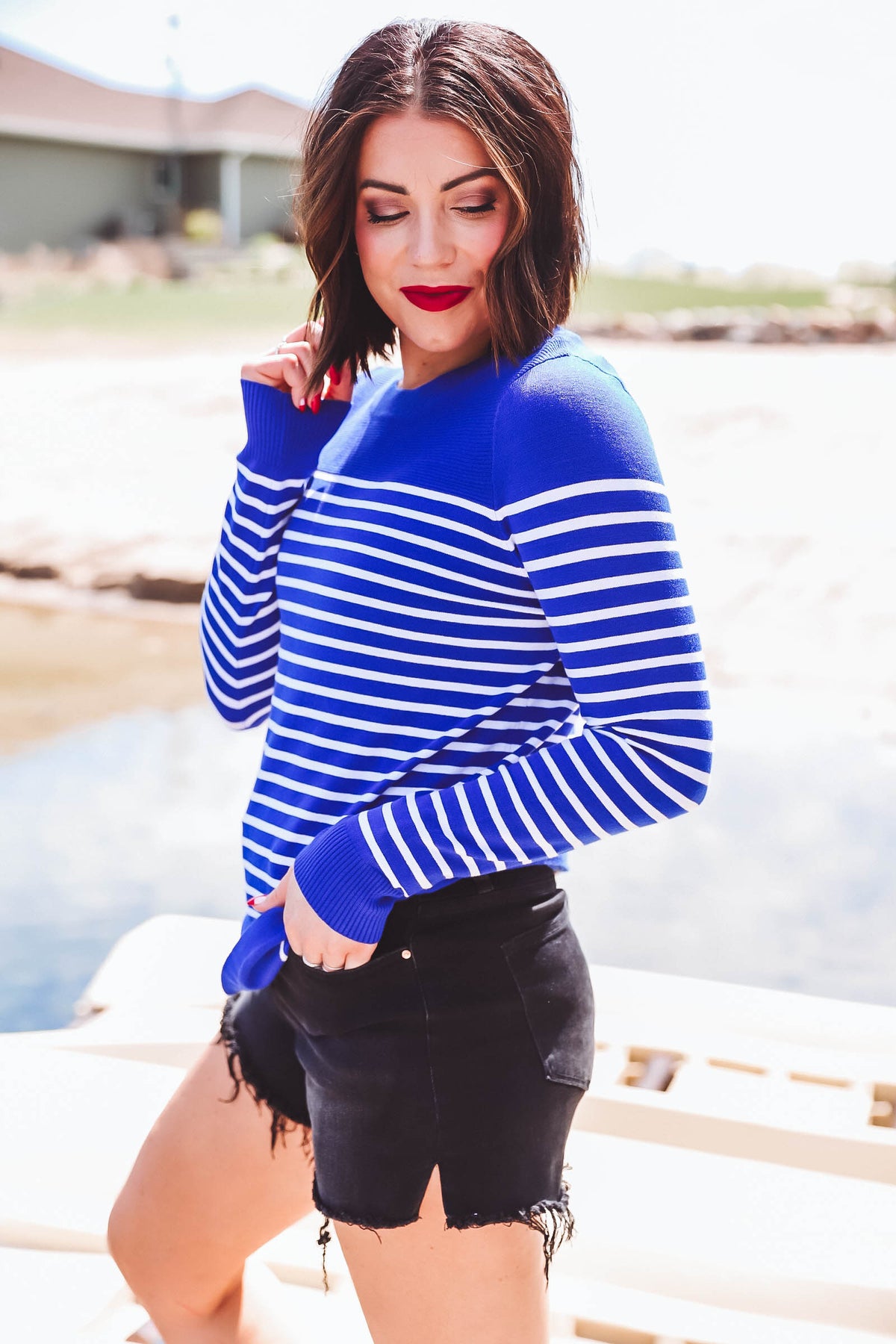 Melissa Striped Sweater-Royal Blue