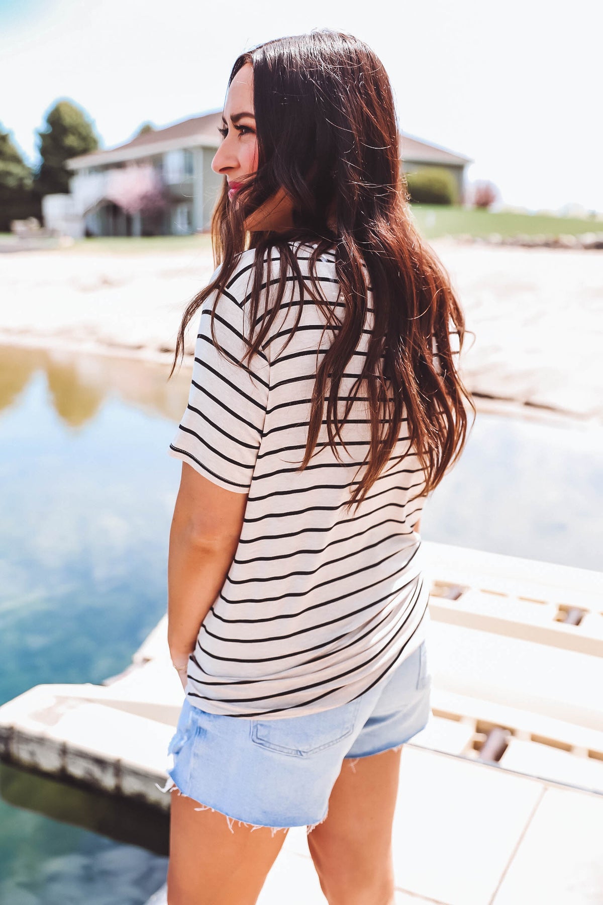 Katie Striped Top-Taupe/Black