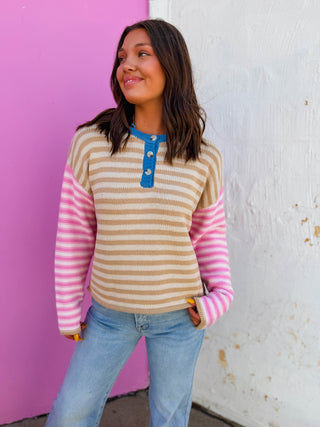 Lane Striped Sweater-Oat Mix