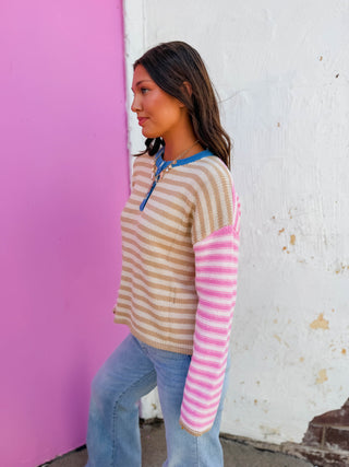 Lane Striped Sweater-Oat Mix