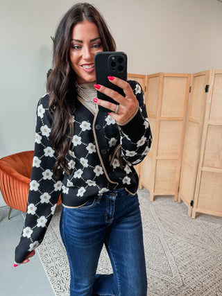 Amanda Floral Cardigan-Black