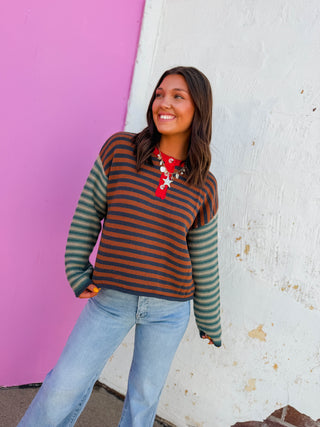 Lane Striped Sweater-Caramel Mix