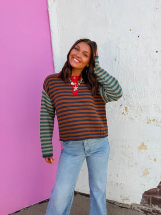 Lane Striped Sweater-Caramel Mix
