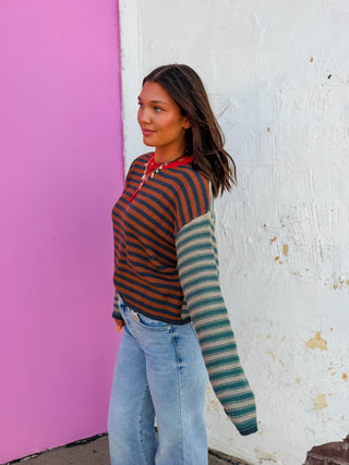 Lane Striped Sweater-Caramel Mix