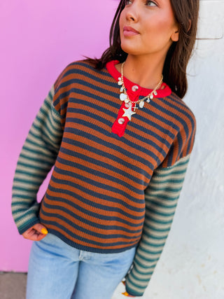 Lane Striped Sweater-Caramel Mix