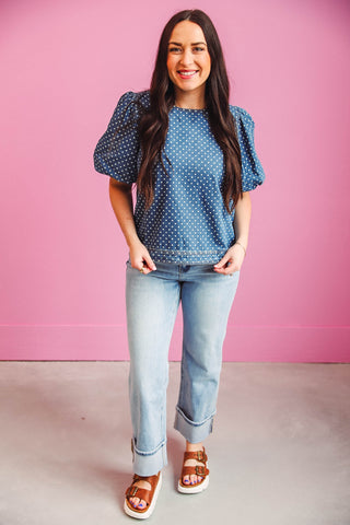 Rae Polka Dot Denim Top