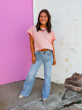In Motion Open Back Tee-Peach/Oatmeal