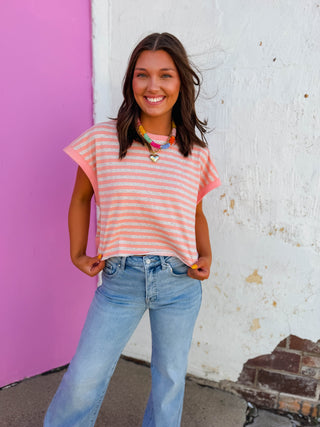 In Motion Open Back Tee-Peach/Oatmeal