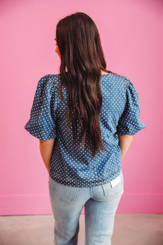 Rae Polka Dot Denim Top