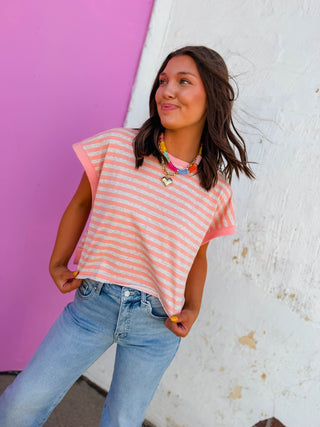 In Motion Open Back Tee-Peach/Oatmeal