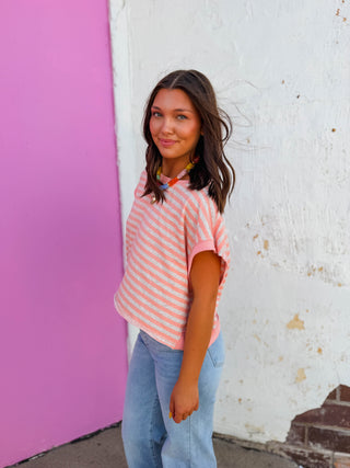 In Motion Open Back Tee-Peach/Oatmeal