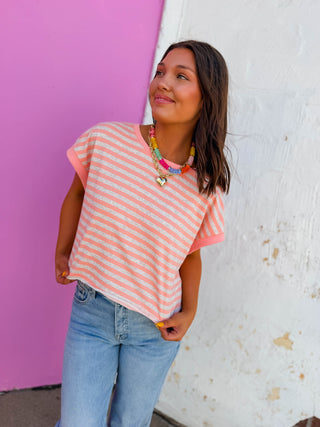 In Motion Open Back Tee-Peach/Oatmeal