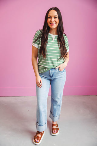 Cassie Striped Top-Green