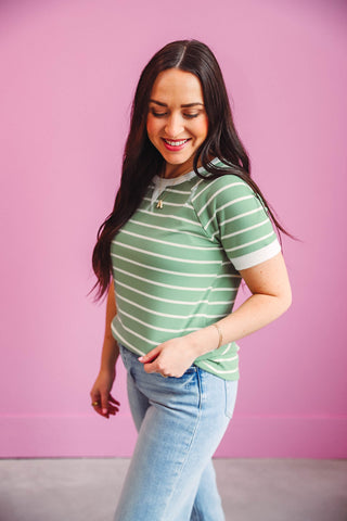 Cassie Striped Top-Green