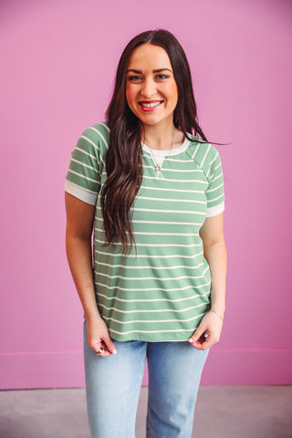 Cassie Striped Top-Green