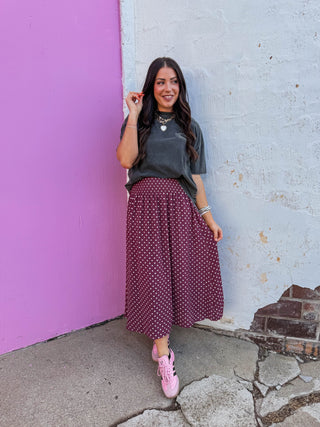 Kyla Polka Dot Midi Skirt-Red Bean