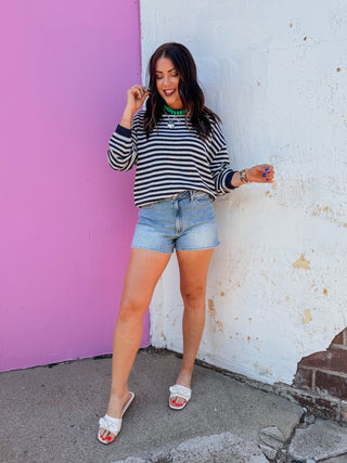 Jacie Striped Sweater-Navy