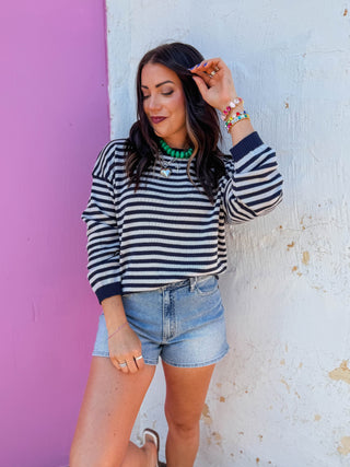 Jacie Striped Sweater-Navy