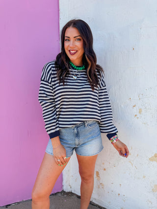Jacie Striped Sweater-Navy