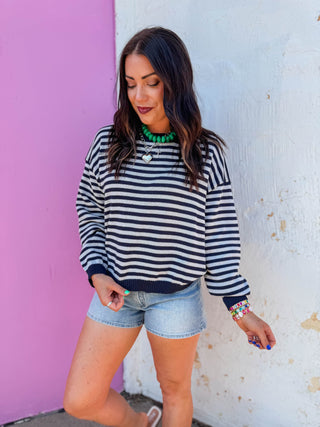 Jacie Striped Sweater-Navy