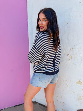 Jacie Striped Sweater-Navy