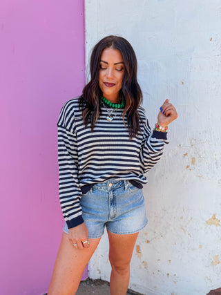 Jacie Striped Sweater-Navy
