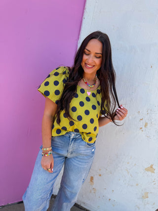 Ada Polka Dot Top-Lime/Navy