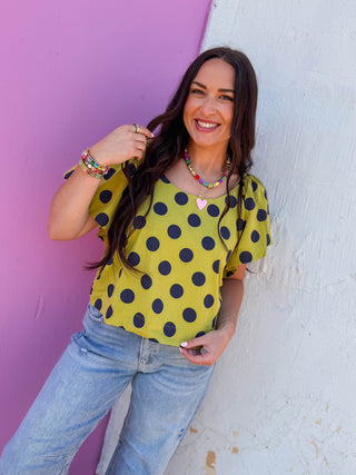 Ada Polka Dot Top-Lime/Navy