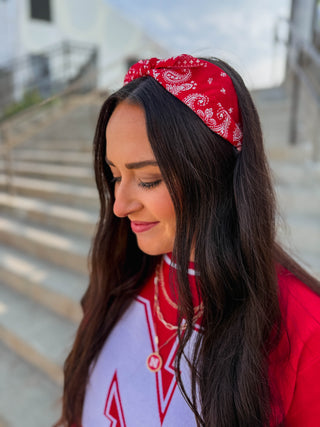 Paisley Gameday Headband-Red