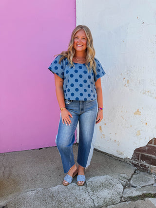 Ada Polka Dot Top-Dark Blue/Blue