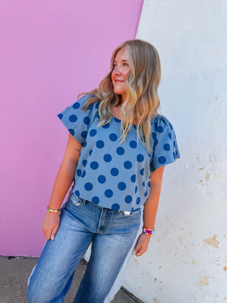 Ada Polka Dot Top-Dark Blue/Blue
