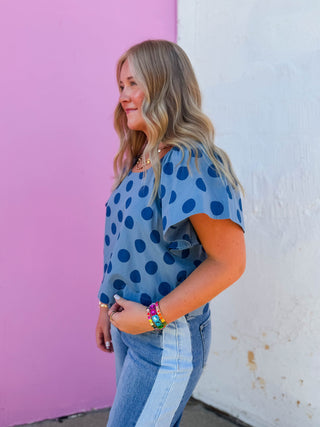 Ada Polka Dot Top-Dark Blue/Blue