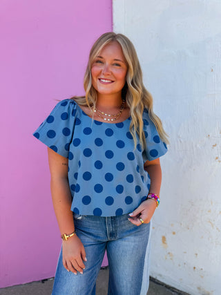 Ada Polka Dot Top-Dark Blue/Blue