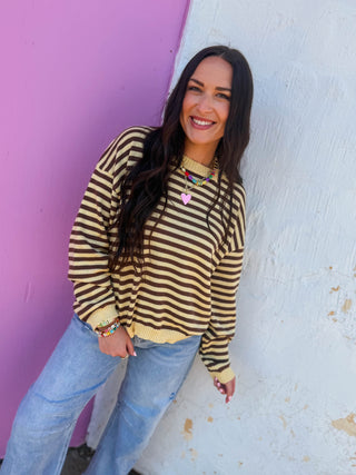 Jacie Striped Sweater-Yellow
