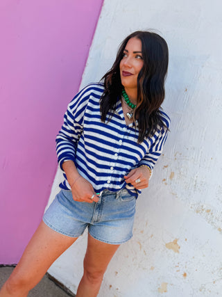 On The Line Cardigan-Royal Blue