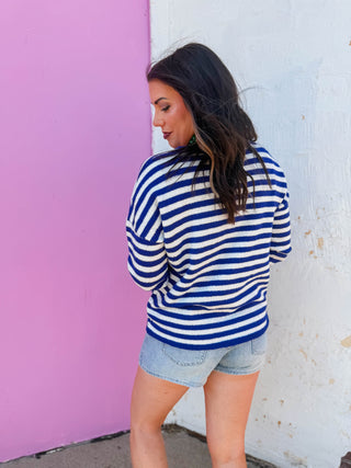 On The Line Cardigan-Royal Blue