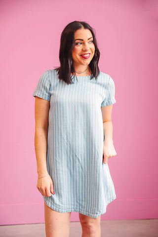 Megan Striped Denim Mini Dress