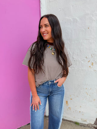 Jude Striped Tee-Brown