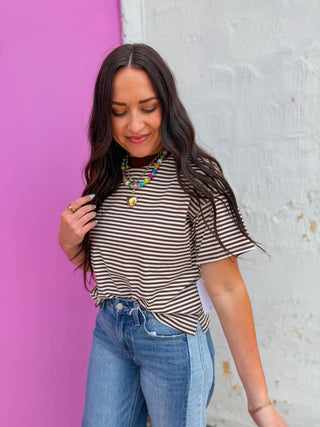Jude Striped Tee-Brown