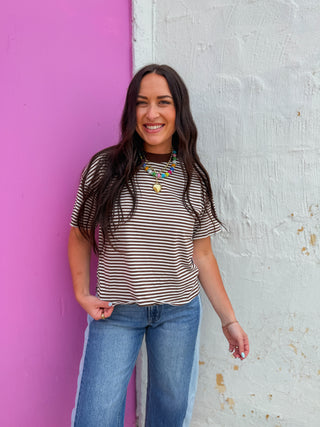 Jude Striped Tee-Brown