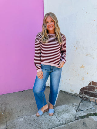 Jacie Striped Sweater-Light Pink