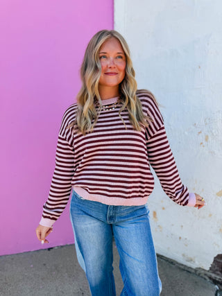 Jacie Striped Sweater-Light Pink