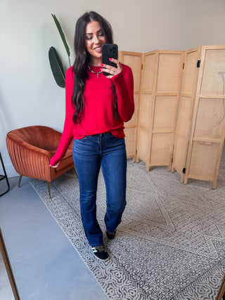 Karter Long Sleeve Top-Dark Red