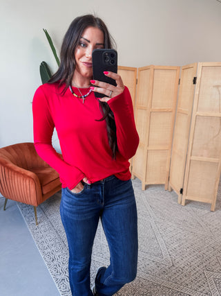 Karter Long Sleeve Top-Dark Red