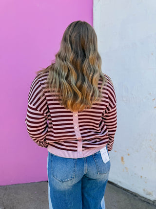 Jacie Striped Sweater-Light Pink