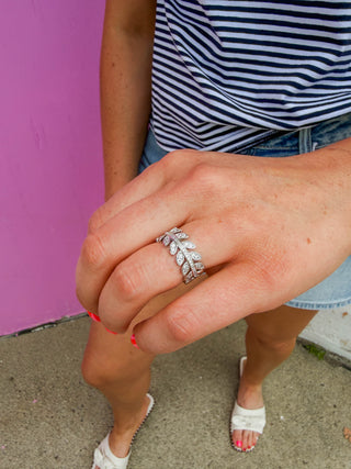 Crystal Leaves Silver Ring