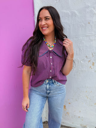 Katie Plaid Top-Red/Navy