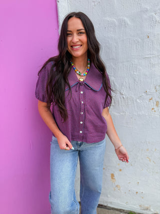 Katie Plaid Top-Red/Navy