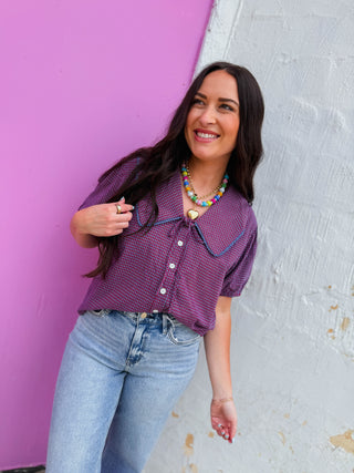 Katie Plaid Top-Red/Navy